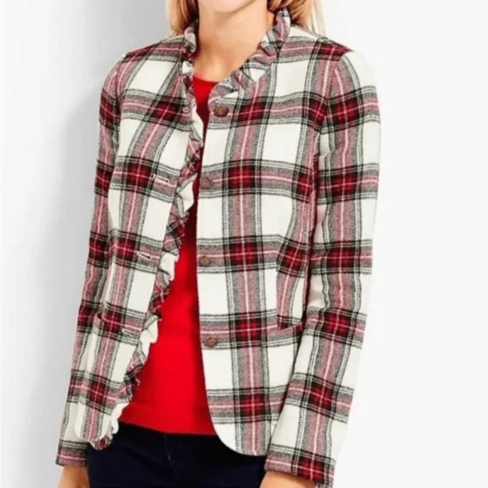Talbots Tartan Plaid Wool Ruffle Blazer - Picture 2 of 9